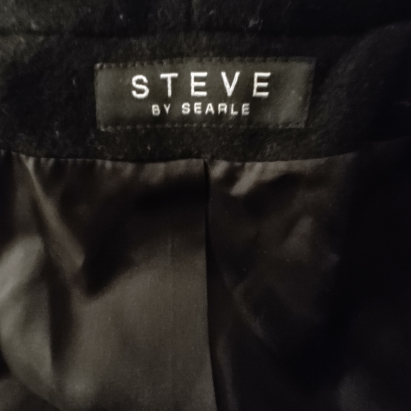 Steve by Searle Fur Trim Hood Long Coat Cashmere Blend Coat Size 10 Black - Picture 6 of 14